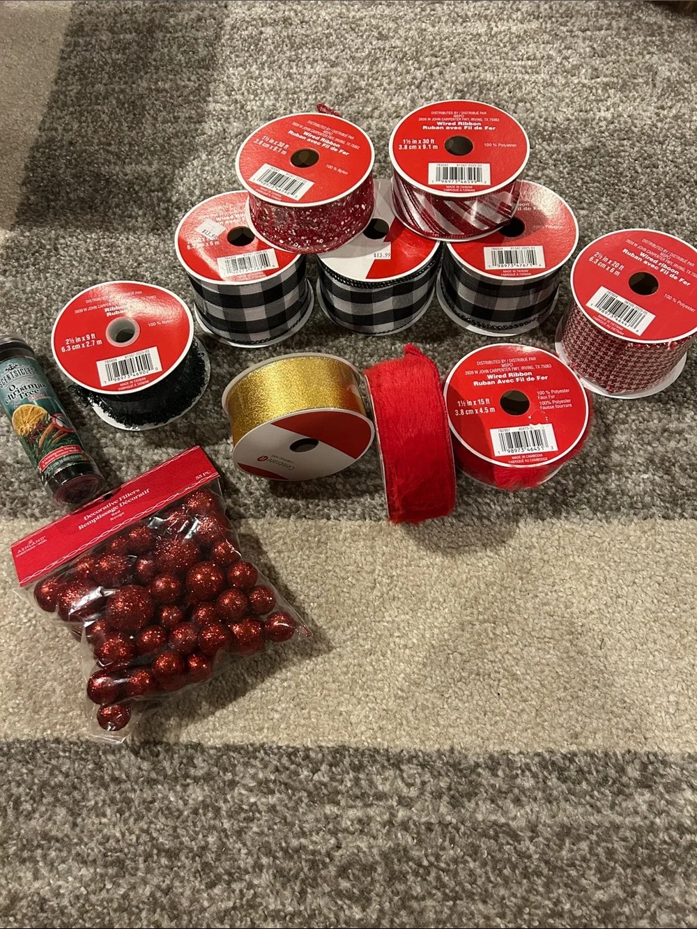 Holiday Ribbon Craft assorted Set - Red, Silver, Gold, Green, plaid